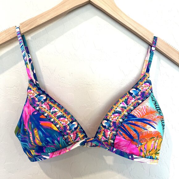 CAMILLA Bikini Top Flamenco Flamingo Tri Bra Size XS Bright Neon Colors - Picture 1 of 11